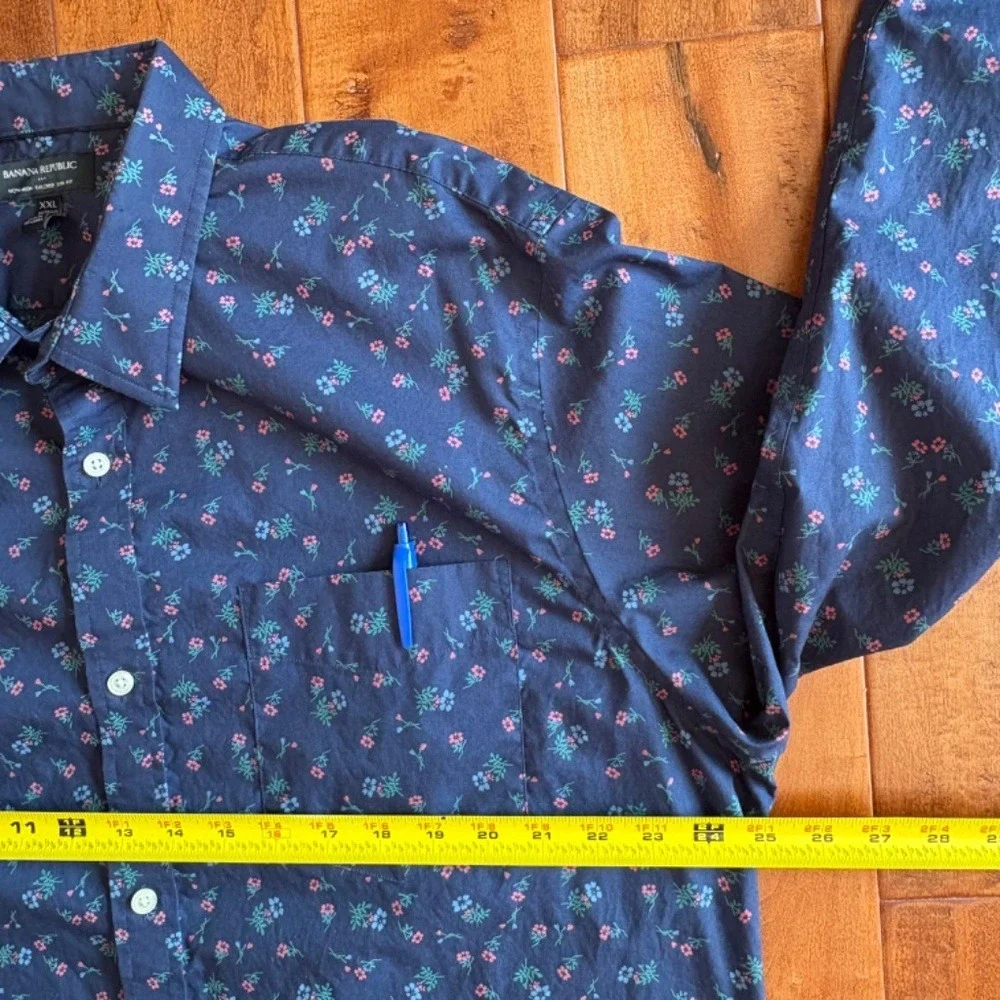 Banana Republic Button Down Floral Non-Iron Slim Fit, Mens‎ XXL Navy Blue